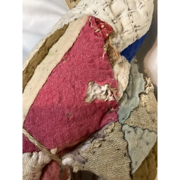 Vintage Folk Art Primitive Santa Claus Hand Made From A Quilt Patchwork Signed - Picture 12 of 16